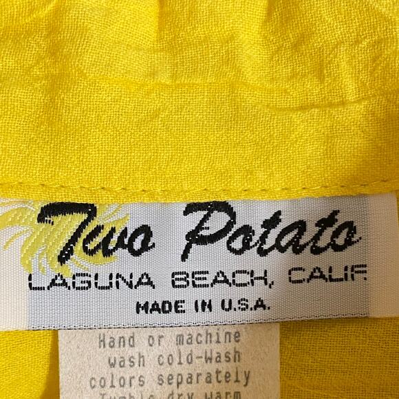 Vtg 80s 90s Two Potato Button Down Tie Back Short Sleeve Maxi Dress S Yellow NOS - Picture 15 of 16